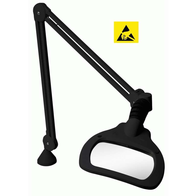 WAVE LED ESD-Safe 5-Diopter Illuminated Magnifier with 45" Reach with Edge Mount Clamp, Black